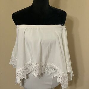 🆕 White Off-Shoulder Dress with Lace Trim